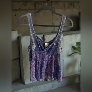 Vintage free people Navy and Pink Paisley Top
